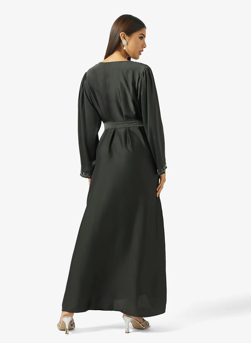 hayas closet  Floral Hand Work At Front Section And Beaded Jalabiya for Women | Best Price UAE